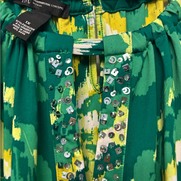 INC International Concepts Vibrant Green and Yellow Dress - Picture 3 of 6